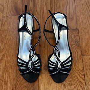Caparros Black Strappy Heels with Rhinestones. Size 9